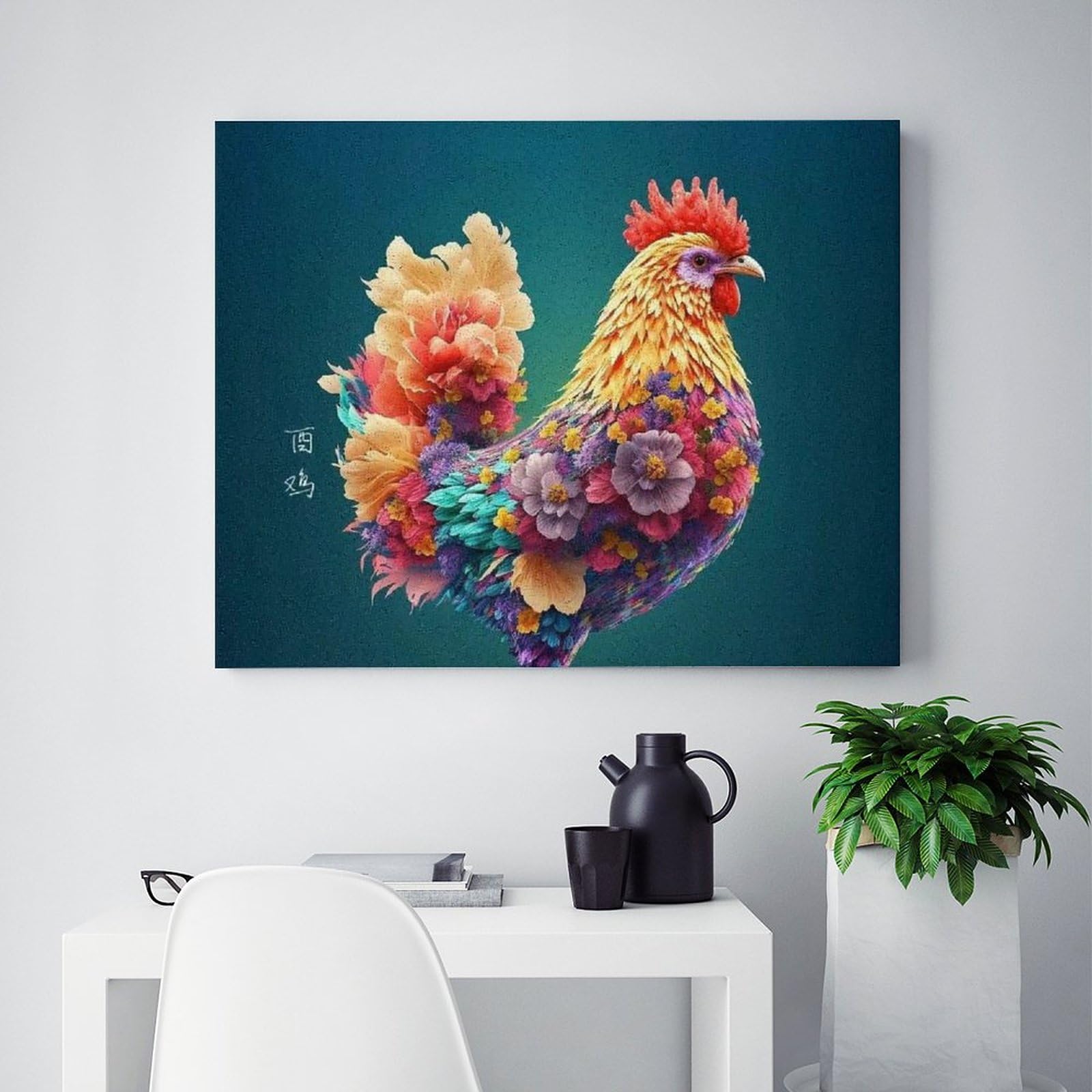 原画 鶏 動物画 絵画 肉筆画 アクリル画 現代アート 細密画 一点